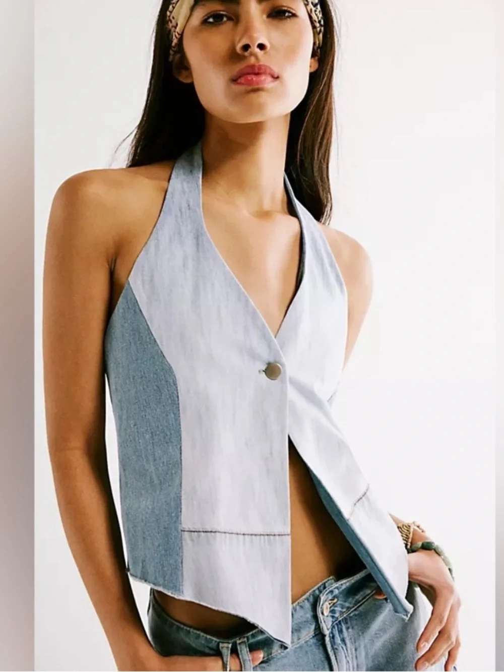 Free People x Tricia Fix Denim Vest NWT Size Large Collab